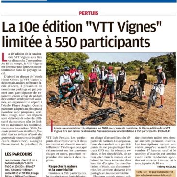 La Provence – La 10ème édition « VTT Vignes » sera limitée à 550 participants
